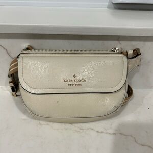 kate spade Cream Pebbled Leather Crossbody Belt Bag with Striped Strap